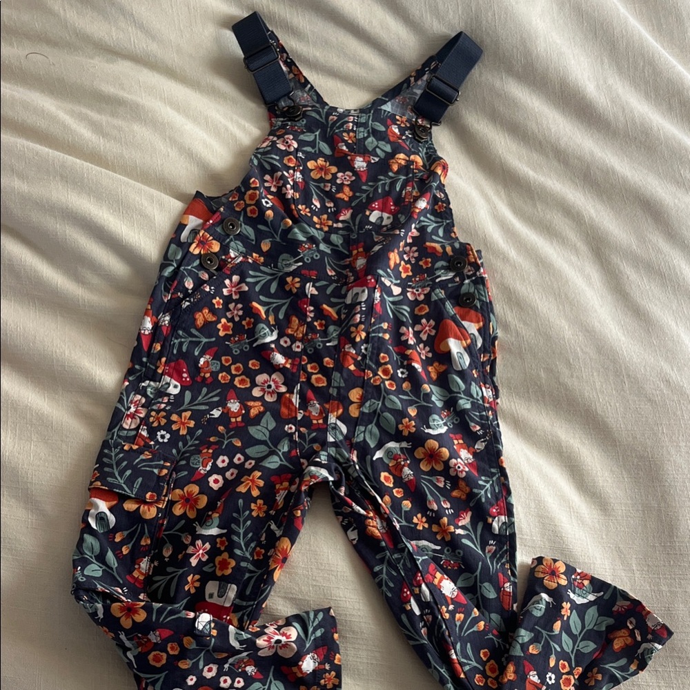 Duluth Floral Garden Gnomes Mushroom Kids Overalls